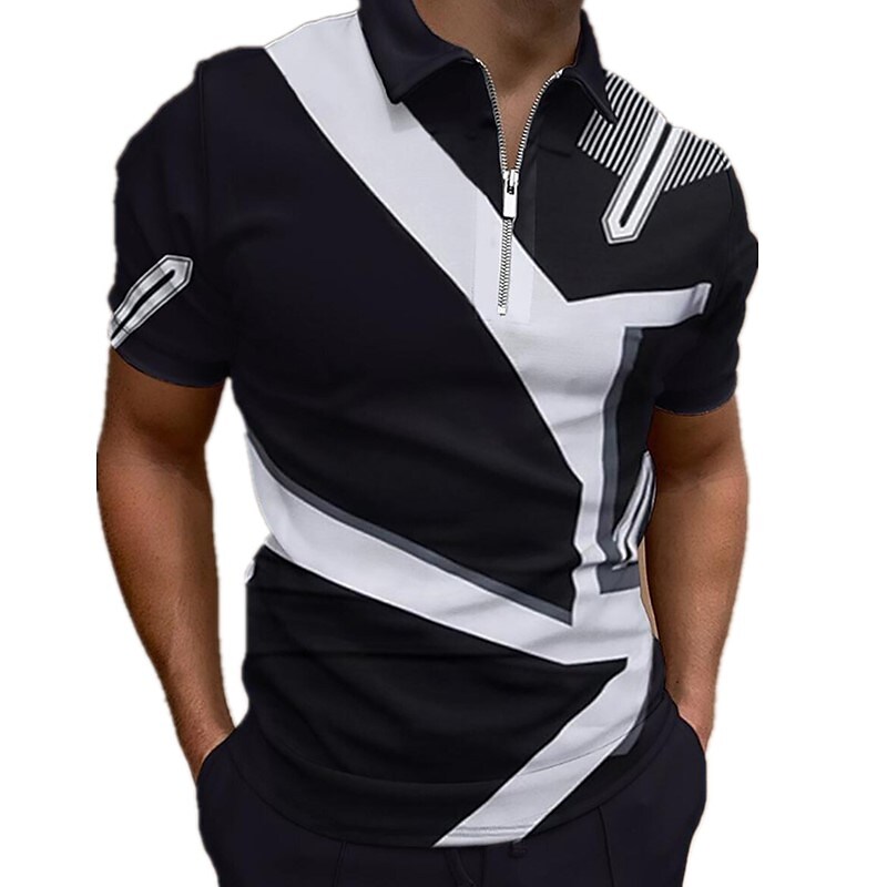 Men's geometric zipper print shirt