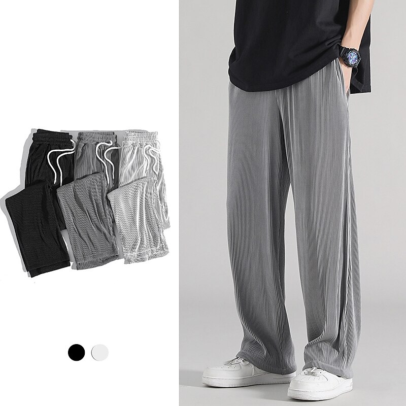 Men's Trousers Casual Pants Pocket Drawstring Elastic Waist Plain Comfort Breathable Casual Holiday Going out Streetwear Stylish Black Light Grey