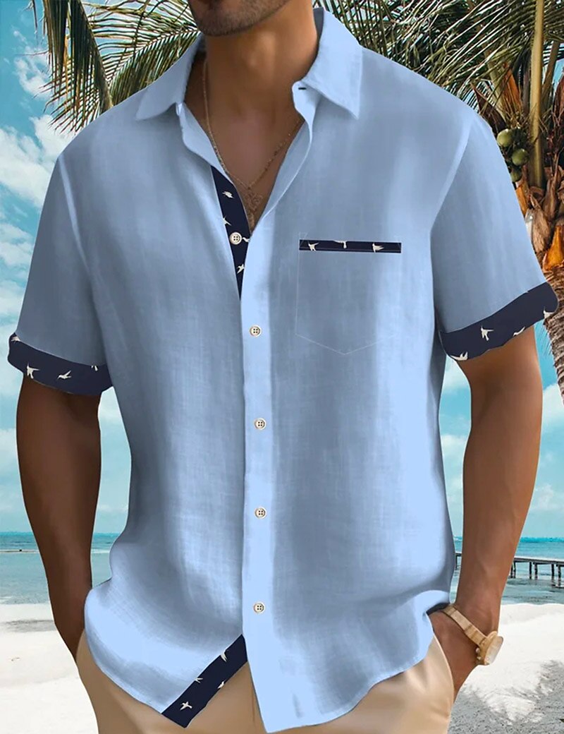 Men's Linen Shirt Summer Shirt Beach Shirt White Blue Green Short Sleeve Striped Lapel Spring & Summer Hawaiian Holiday Clothing Apparel Basic
