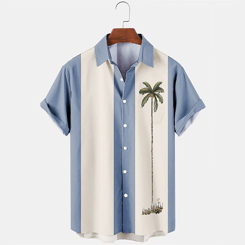 Men's Summer Hawaiian Shirt Bowling Shirt Button Up Shirt Summer Shirt Casual Shirt Black Pink Blue Red & White Green Short Sleeve Graphic Coconut Tree Turndown Street Vacation Button-Down Clothing