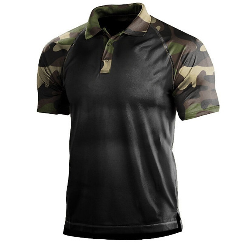 Men's Polo Shirt Golf Shirt Camouflage Turndown Dark Grey + Army Green Army Green Blue Green Gray 3D Print Outdoor Street Short Sleeves Button-Down Print Clothing Apparel Fashion Casual Breathable