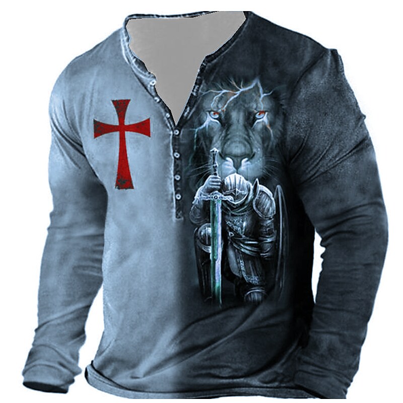 Men's Henley Shirt Tee T shirt Tee 3D Print Graphic Cross Plus Size Henley Daily Sports Button-Down Print Long Sleeve Tops