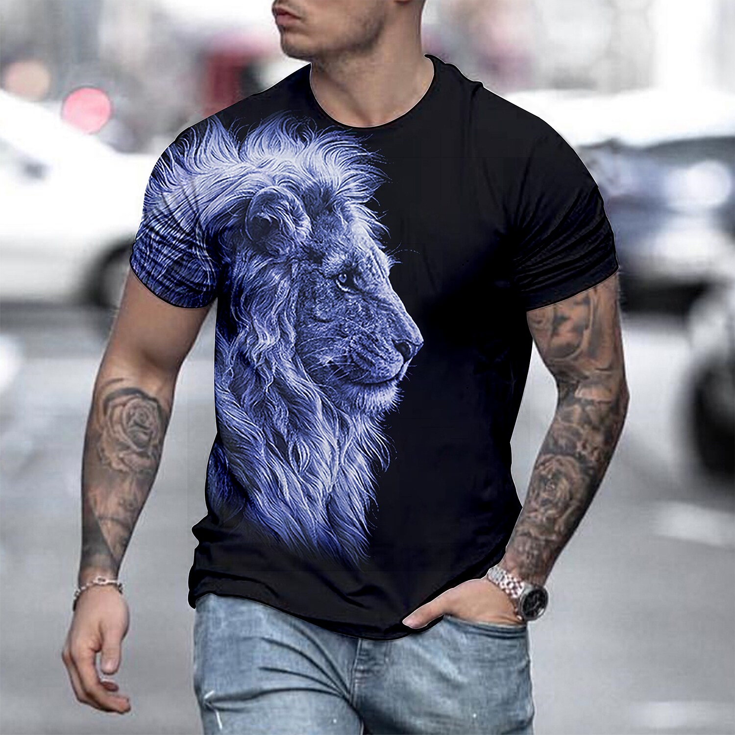 Men's Unisex Shirt T-shirt Lion Graphic Prints Crew Neck  3D Print Daily Holiday Short Sleeve Print Top