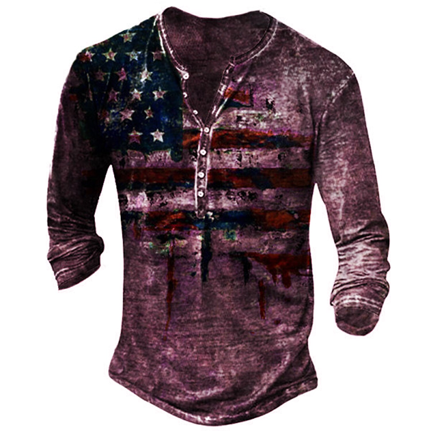 Men's Henley T shirt Graphic American Flag Henley Street Casual Long Sleeve Button-Down Print Top