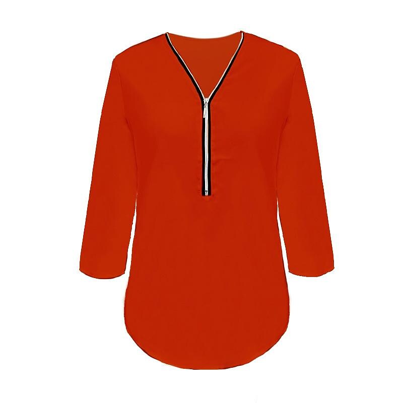 Women's beauty solid color zipper three-quarter sleeves shirt