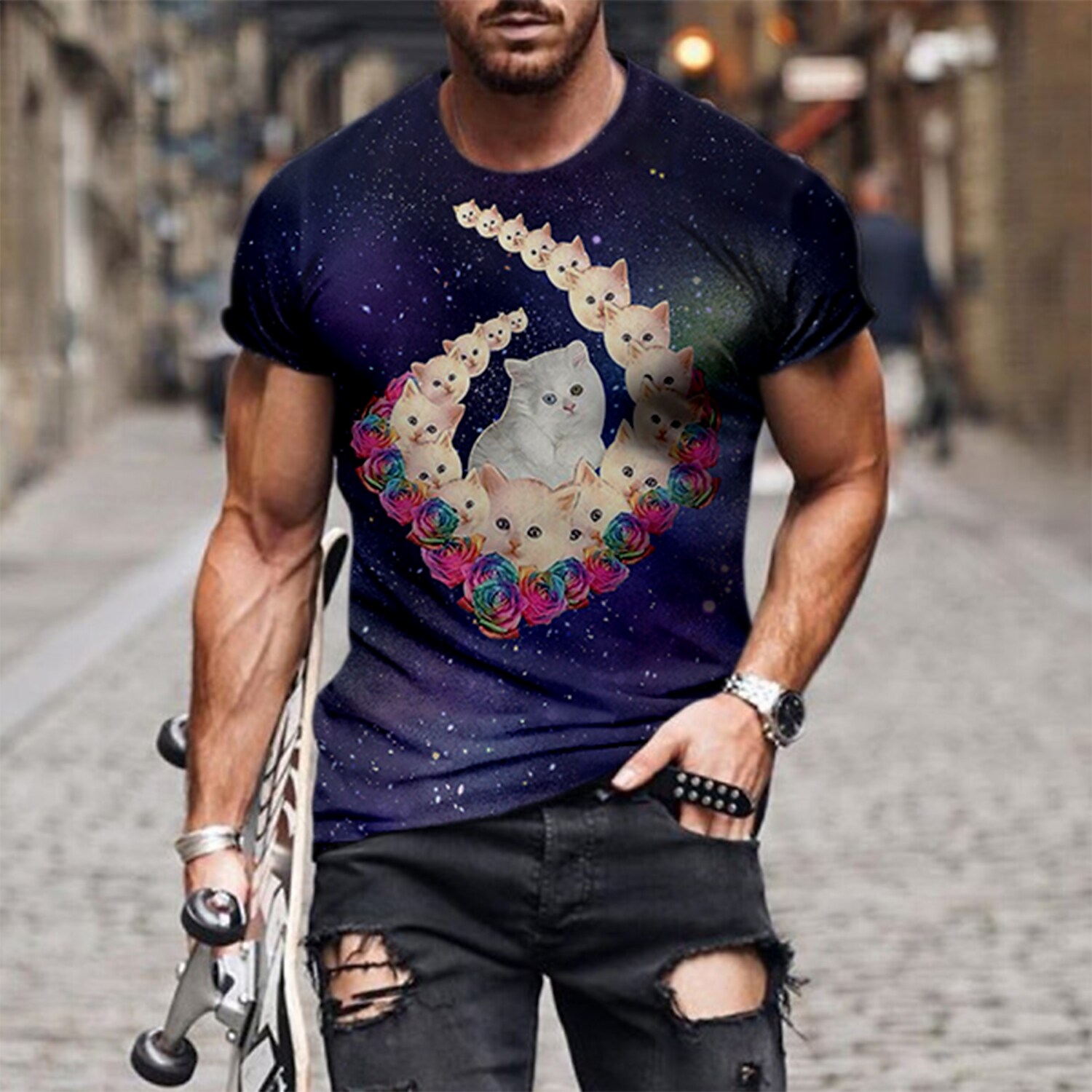 Men's T shirt Graphic Prints Crack Crew Neck 3D Print Holiday Short Sl