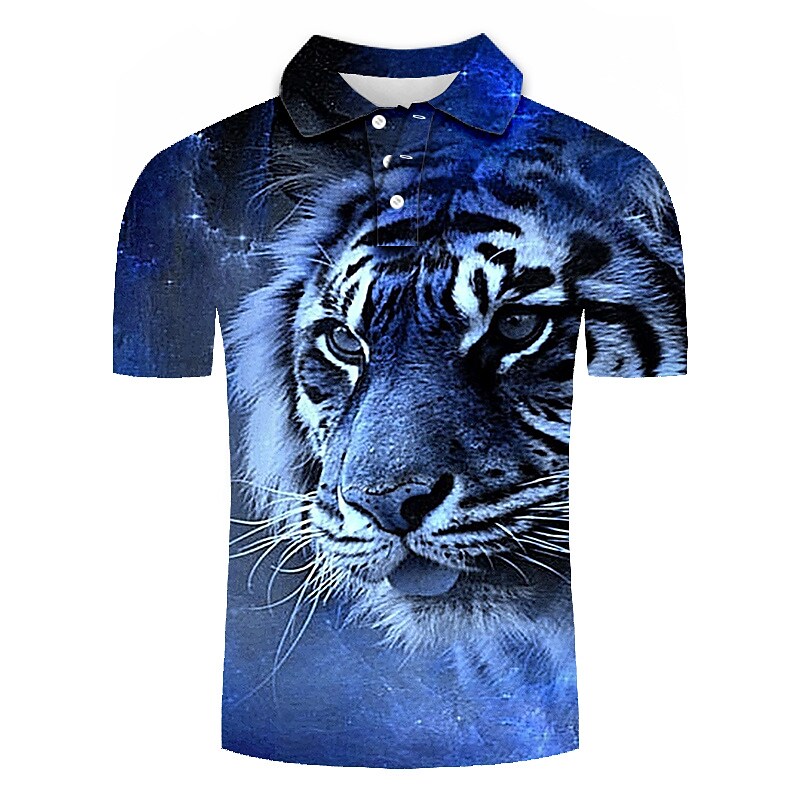 Men's Polo Golf Tennis Shirt Animal Tiger Graphic Prints Collar 3D Print Street Casual Short Sleeve Button-Down 