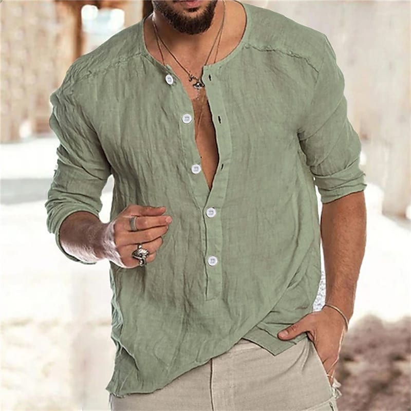 Men's Solid Color Collar Street Casual Button-Down Long Sleeve Tops