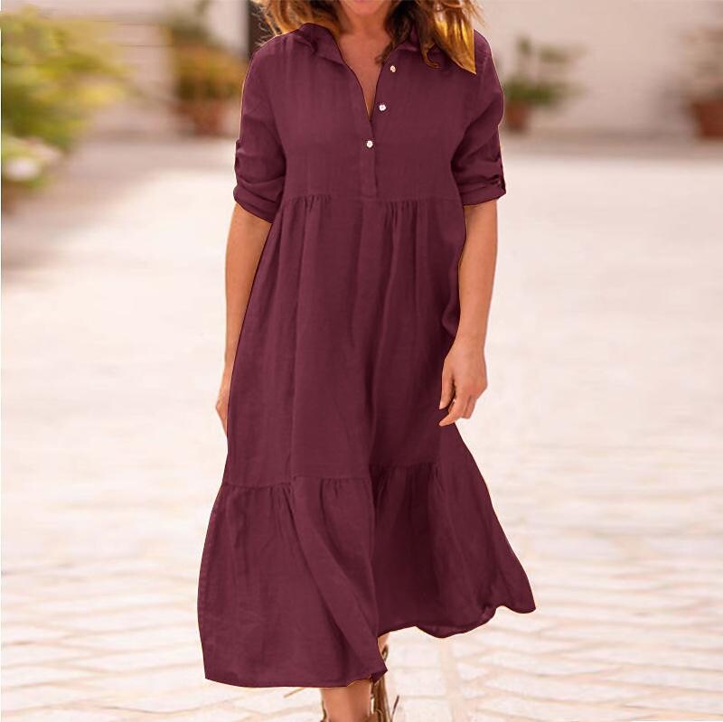 Women's new cotton and linen long irregular dress