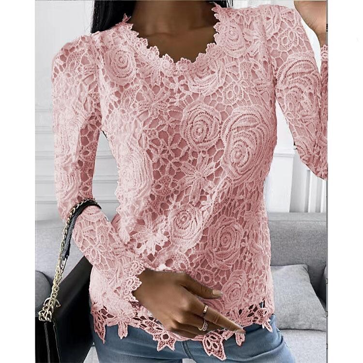 Women's autumn and winter new lace long-sleeved top