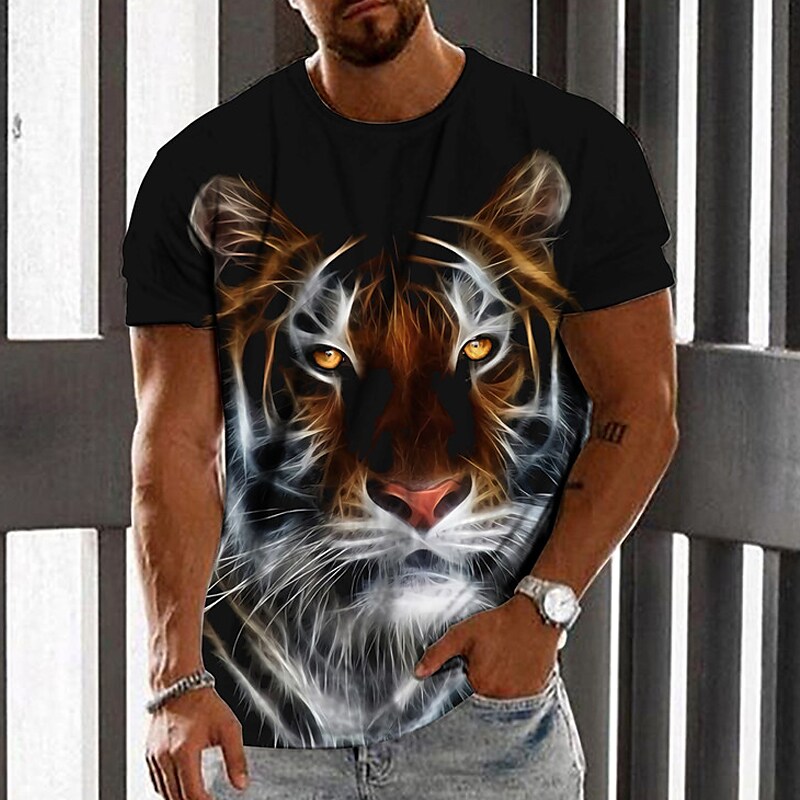 Men's Unisex T shirt Tee Tiger Graphic Prints Crew Neck Black 3D Print Daily Holiday Short Sleeve Print Top