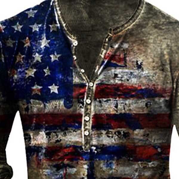 Men's Henley T shirt Graphic American Flag Henley Street Casual Long Sleeve Button-Down Print Top