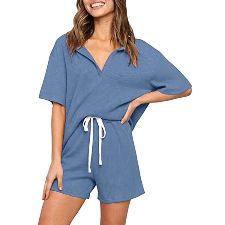 Women's Solid Color Short-sleeved Casual Two-piece Suit