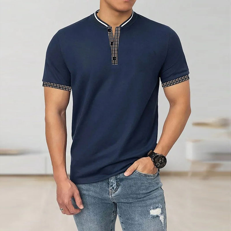 Men's Henley Shirt Plain Plaid / Check Henley Street Vacation Short Sleeves Patchwork Clothing Apparel Fashion Designer Basic Top 