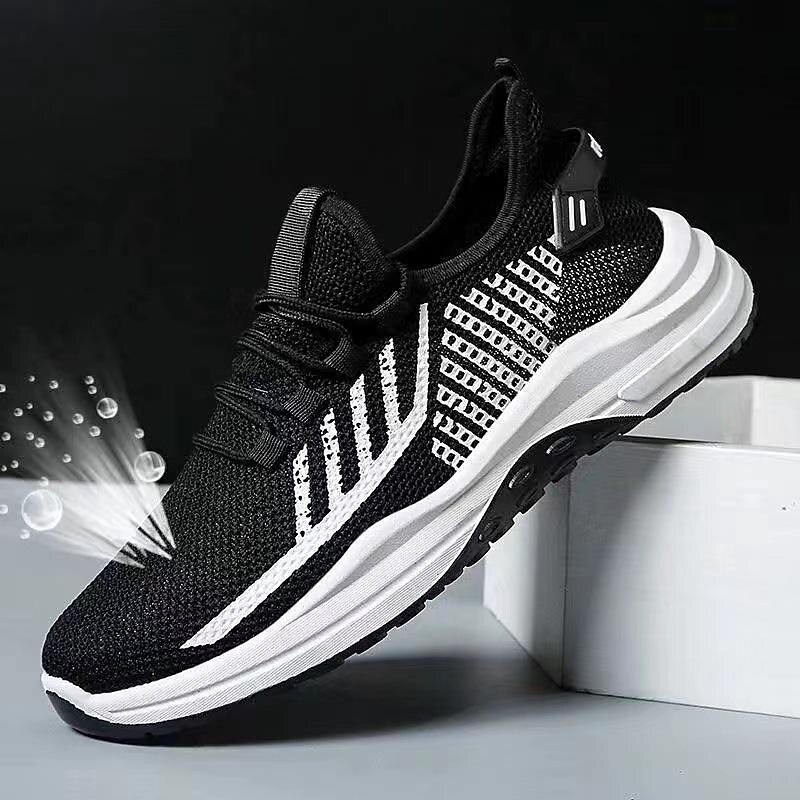Men's Sneakers Casual Shoes Sporty Look Flyknit Shoes Sporty Vintage Casual Outdoor Daily Running Shoes Basketball Shoes Hiking Shoes Tissage Volant Breathable Comfortable Slip Resistant Black Grey