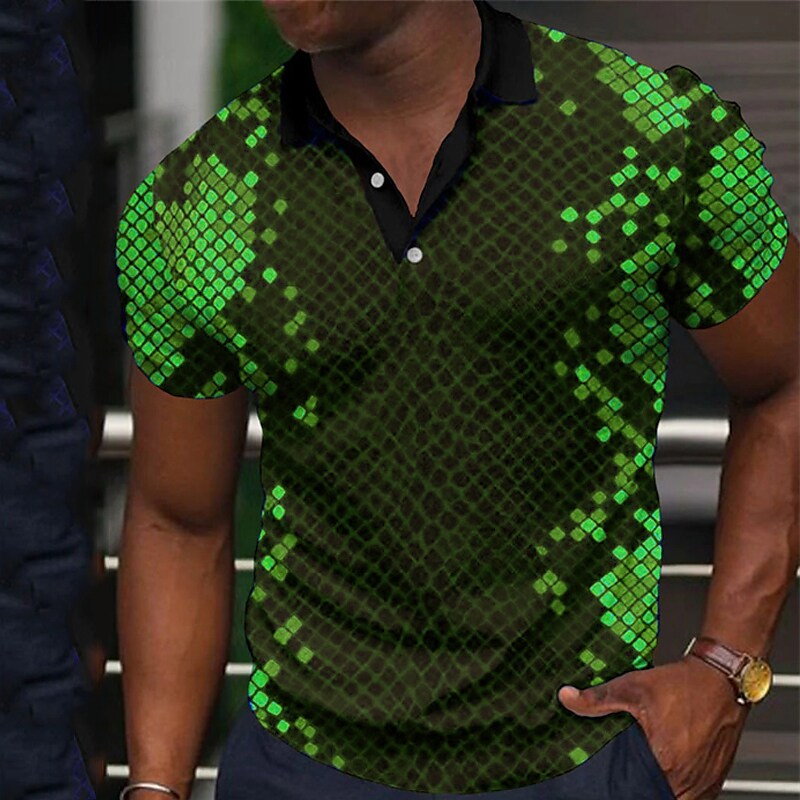 Men's Collar Polo Shirt Golf Shirt Turndown 3D Print Casual Short Slee