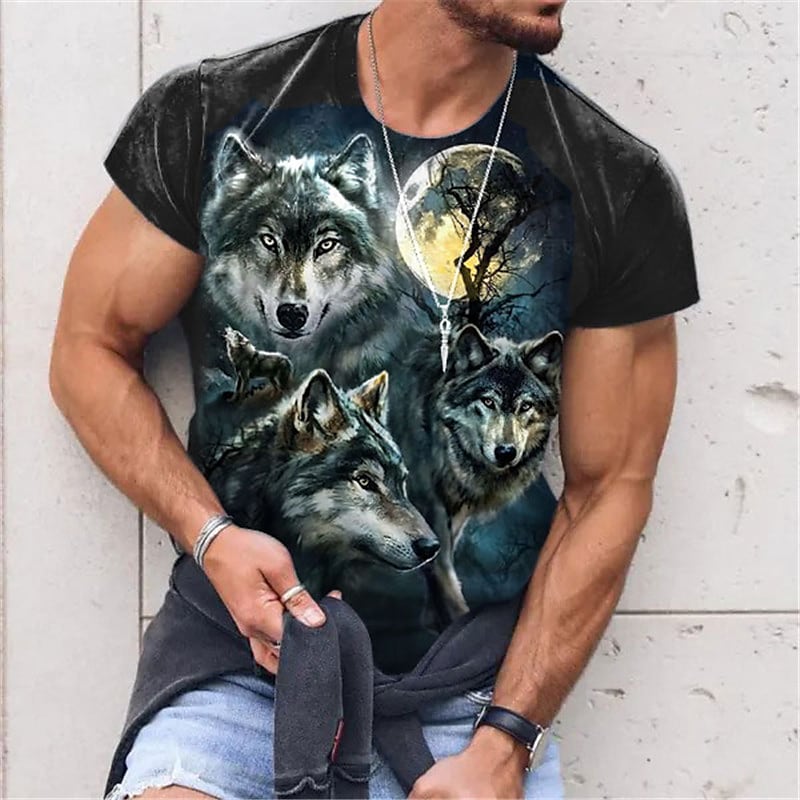 Men's T shirt Tee Tee Graphic Animal Wolf Crew Neck Clothig Outdoor Casual Short Sleeve Print Vintage Top