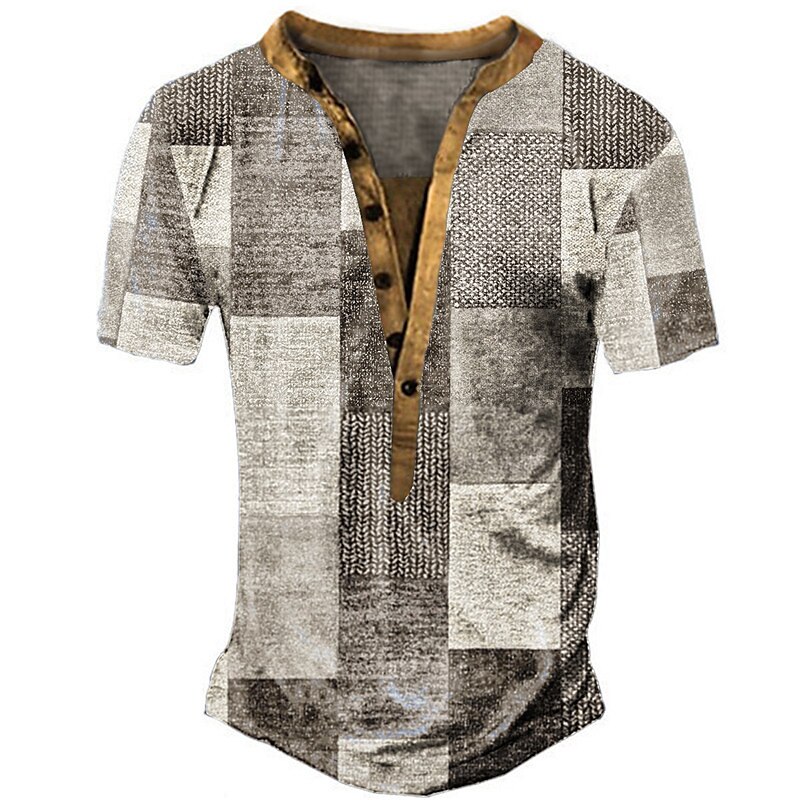 Men's Henley Shirt Plaid / Check Graphic Prints Outdoor Daily Short Sleeve Button Print Casual Comfortable Top