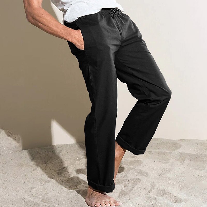 Men's Linen Pants Summer Pocket Plain Comfort Breathable Outdoor Daily Going out Linen / Cotton Blend Fashion Casual Trousers 