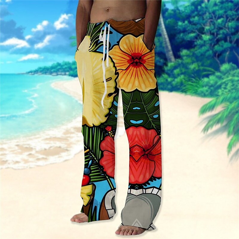Men's Beach Pants Drawstring Elastic Waist Print Graphic Prints Comfor