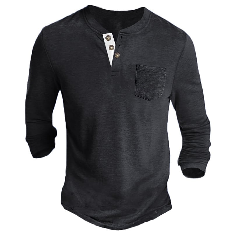 Men's Henley Shirt Tee Long Sleeve Shirt Plain Casual Holiday Long Sleeve Button-Down Comfortable Top