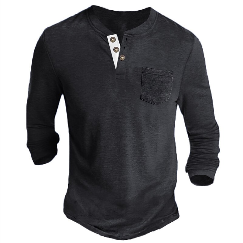 Men's Henley Shirt Tee Long Sleeve Shirt Plain Henley Casual Holiday Long Sleeve Button-Down  Comfortable  Top