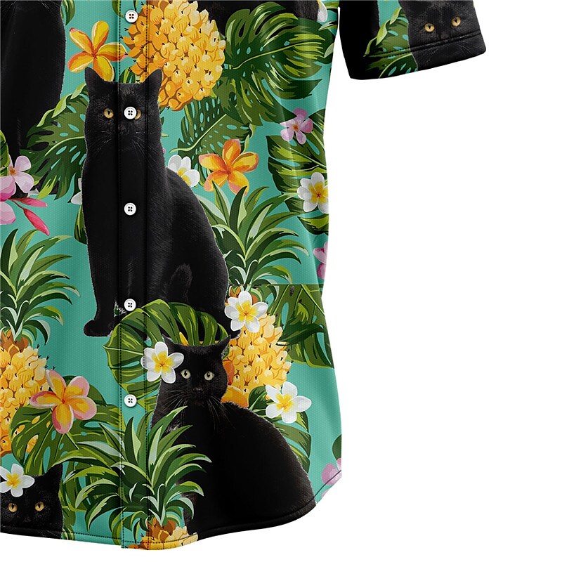 Men's Shirt Summer Hawaiian Shirt Floral Cat Pineapple Graphic Prints