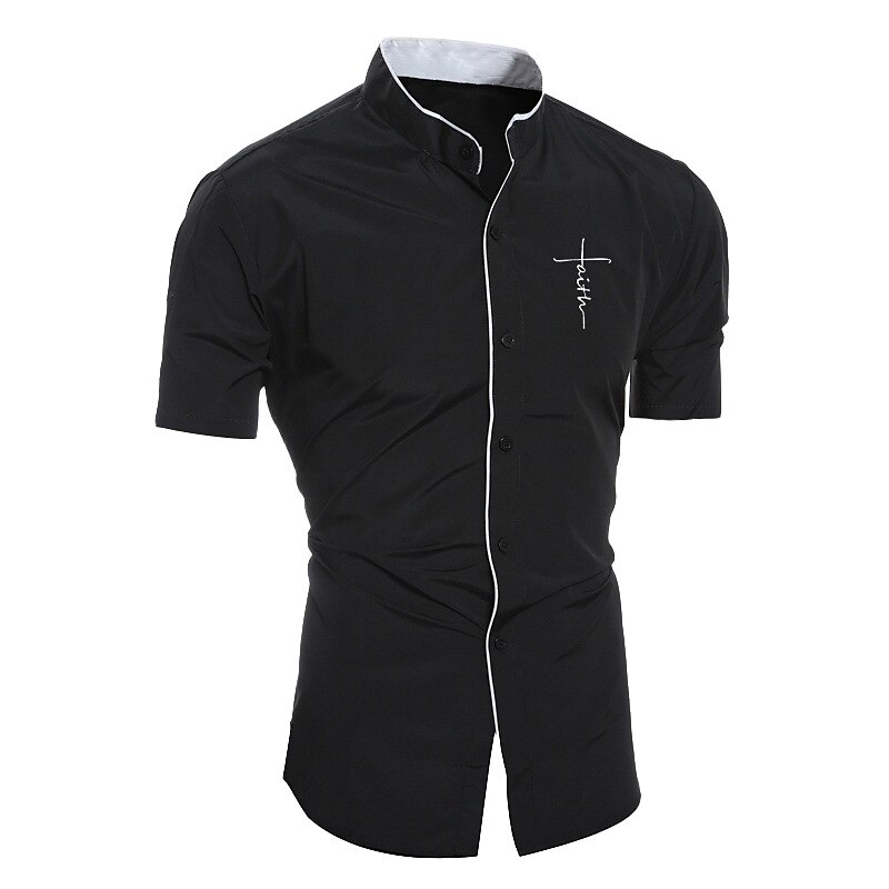 Men's  Collared Shirt Collarless Shirt  Short Sleeve Plain Stand Collar Summer Spring Wedding Outdoor Button-Down Top