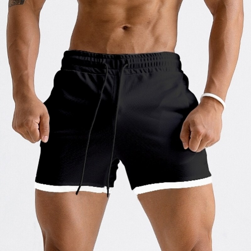 Men's Running Gym Shorts Drawstring Side Pockets Shorts Athletic Breathable Soft Quick Dry Fitness Sportswear 