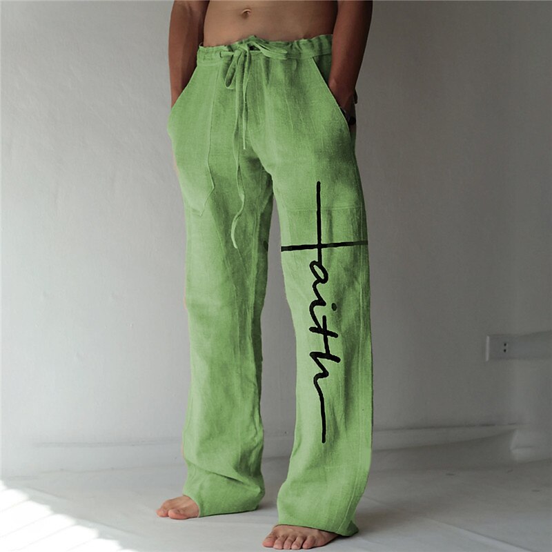 Men's Linen Beach Holiday Street Fashion Casual Comfortable Breathable Light Plain Pants Trousers