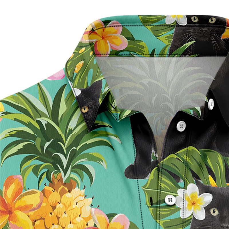 Men's Shirt Summer Hawaiian Shirt Floral Cat Pineapple Graphic Prints