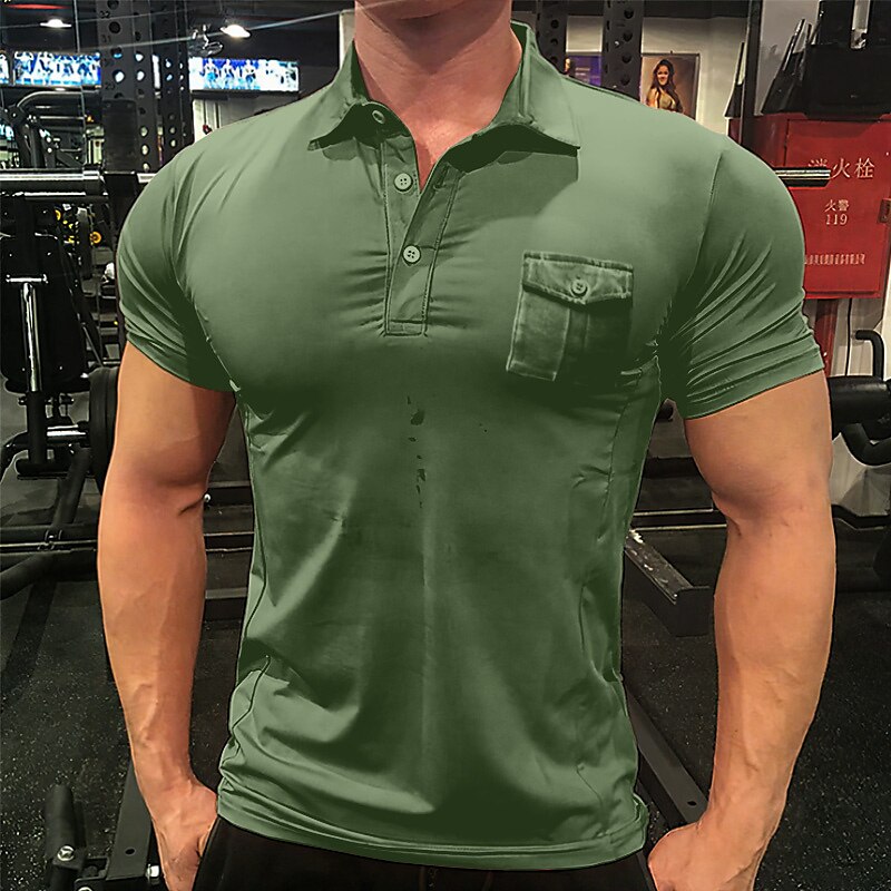 Men's Outdoor Fit Sport Fashion Casual Breathable Comfortable Light Plain Pocket Short Sleeve Polo Shirt