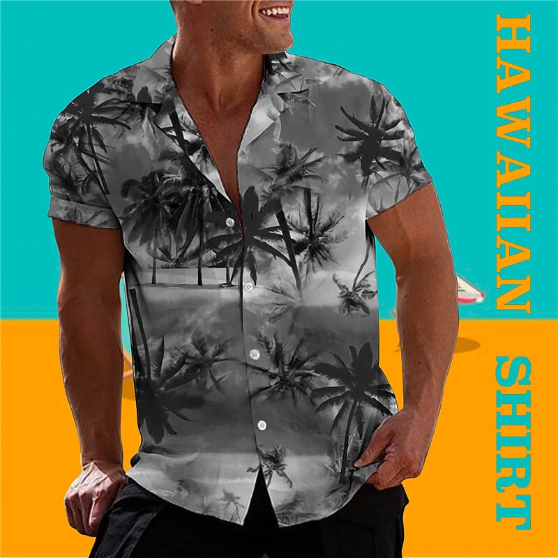 Men's Coconut Tree Graphic Prints Turndown Casual Holiday Short Sleeve