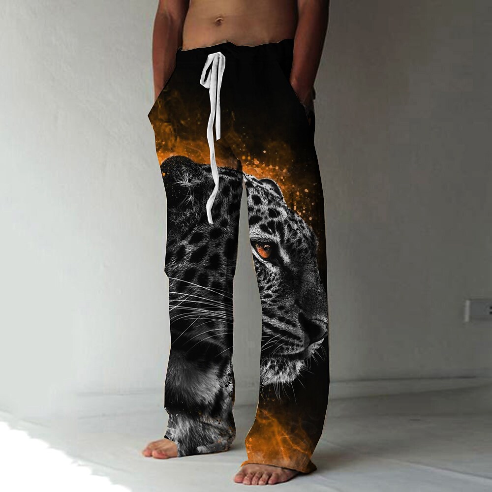 Men's Casual Outdoor Sports Drawstring Breathable Elastic Waist Animal Print Beach Trousers