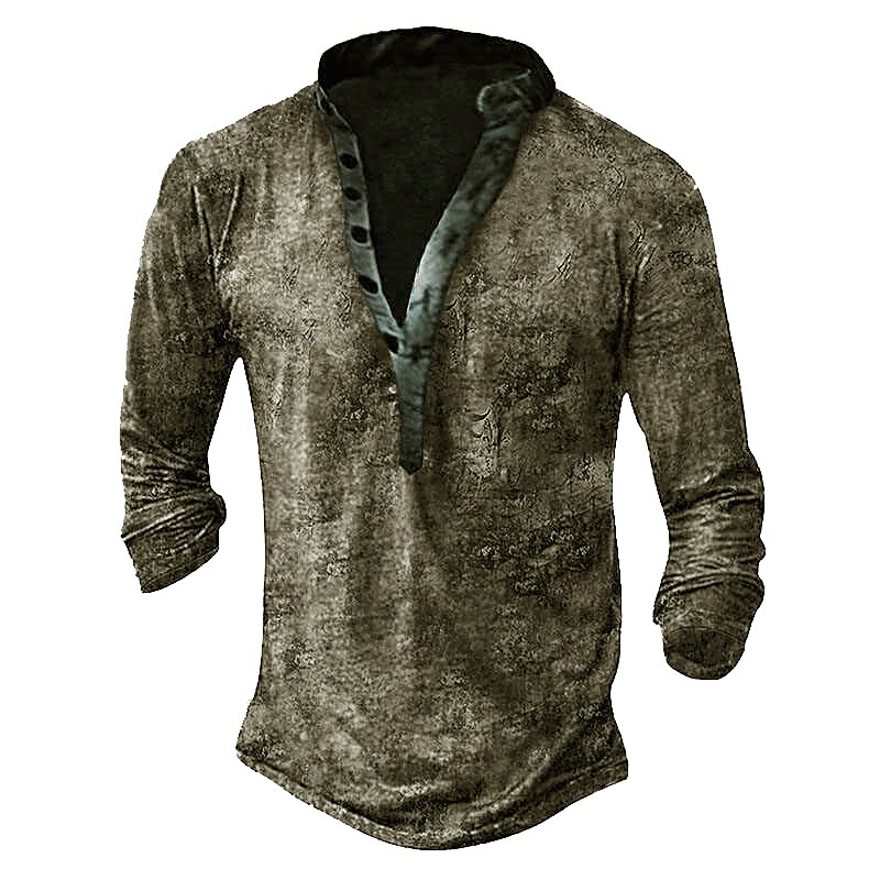Men's T shirt Henley Shirt Long Sleeve Vintage Henley Casual Long Sleeve Button-Down Print Fashion Classic Comfortable Top