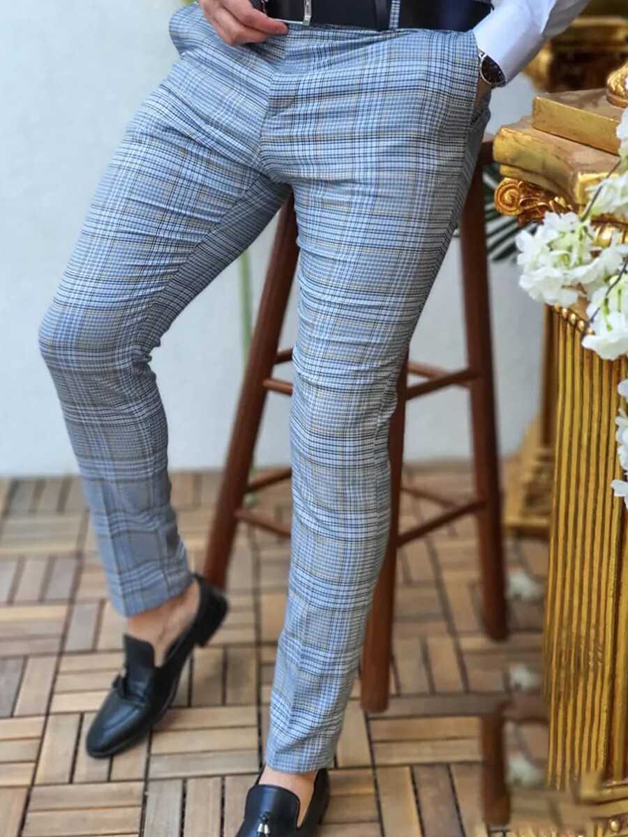 Men's Pencil Pants Jogger Pants Plaid Checkered Anti-wrinkle Business Office Party Classic Smart Casual