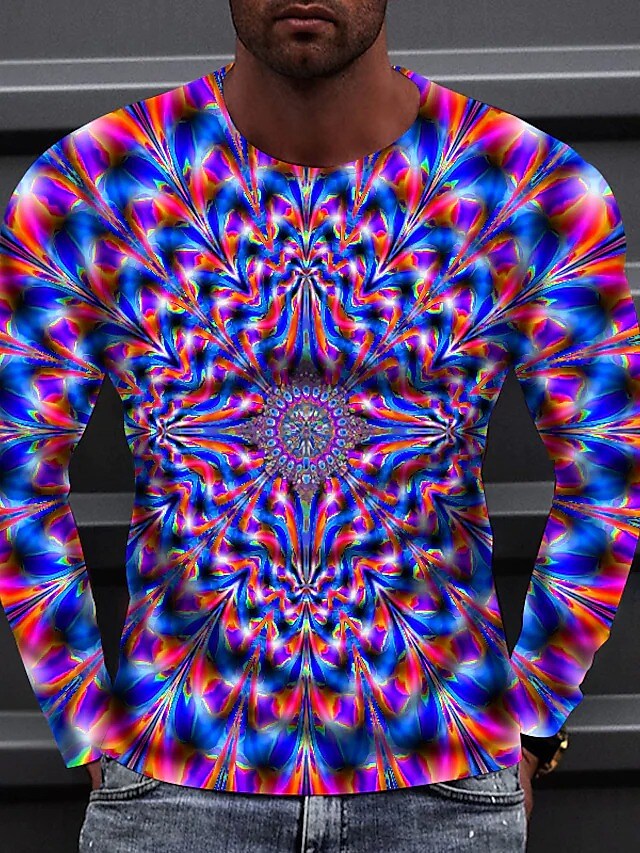 Men's T shirt Graphic Prints Crack Crew Neck 3D Print Holiday Long Sle