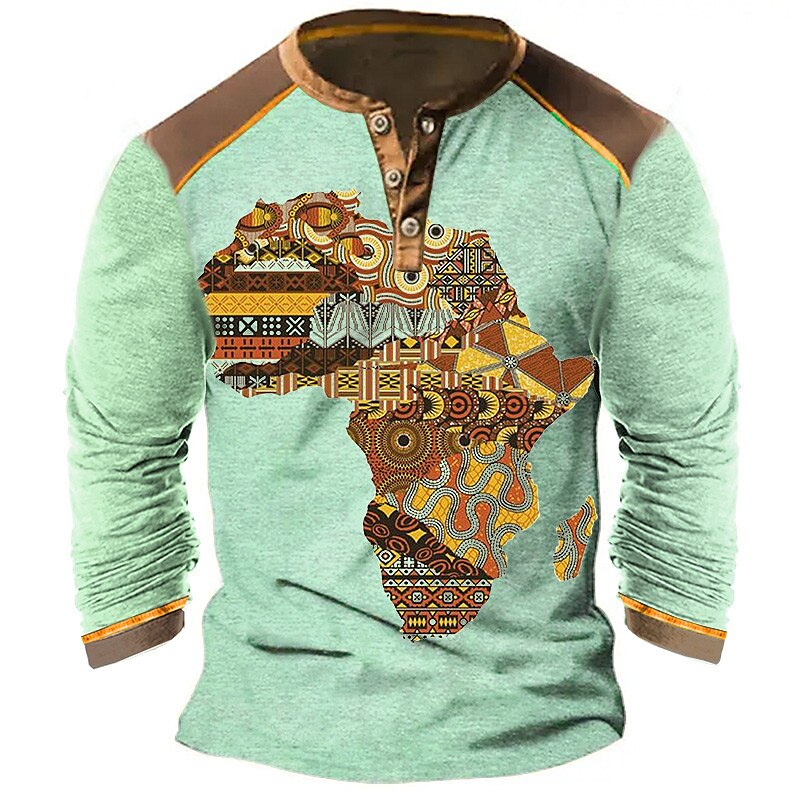 Men's Henley Shirt Graphic Tribal Henley Outdoor Daily Long Sleeve Button-Down Print Ethnic Comfortable Top