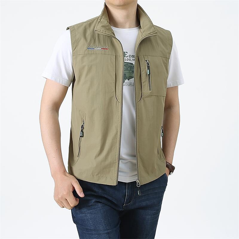 Men's Outdoor Fashion Street Casual Breathable Light Comfortable Zipper Plain Lapel Gilet
