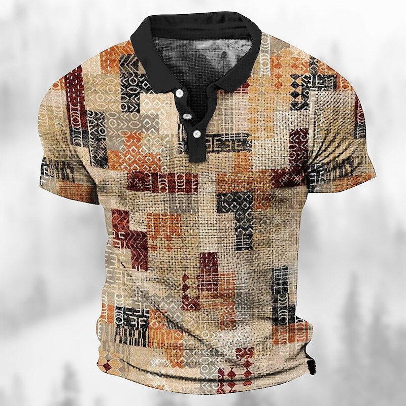 Men's Waffle Golf Outdoor Fashion Casual Breathable Soft Print Short Sleeves Polo Shirt
