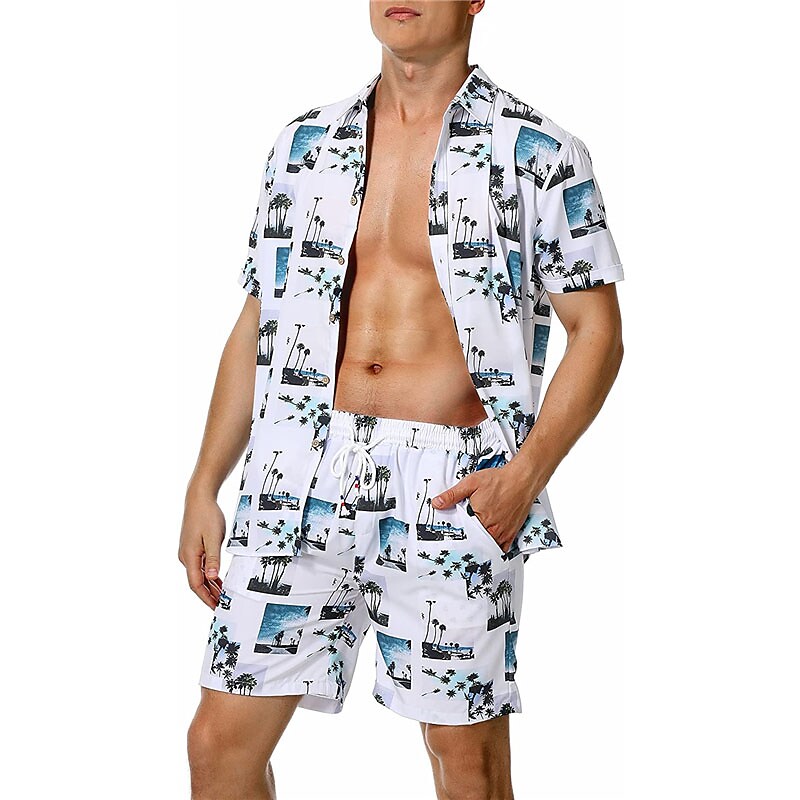 Men's Two Pieces Set Hawaiian Shirt Aloha Shirt Floral Turndown 3D Pri
