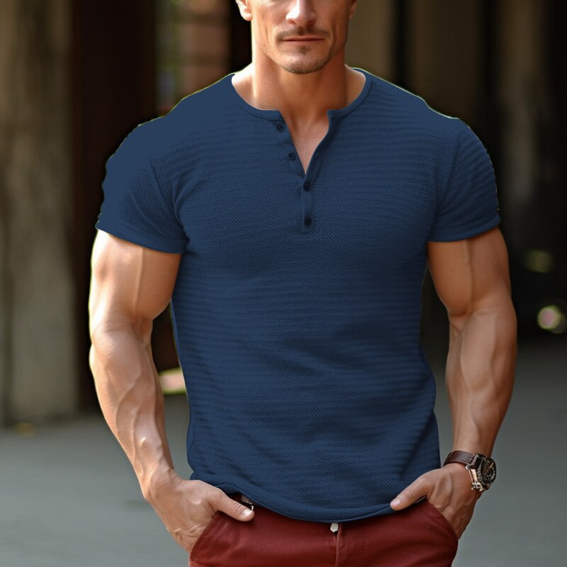 Men's Casual Street Classic Fashion Comfortable Breathable Soft Plain Short Sleeve Henley Shirt