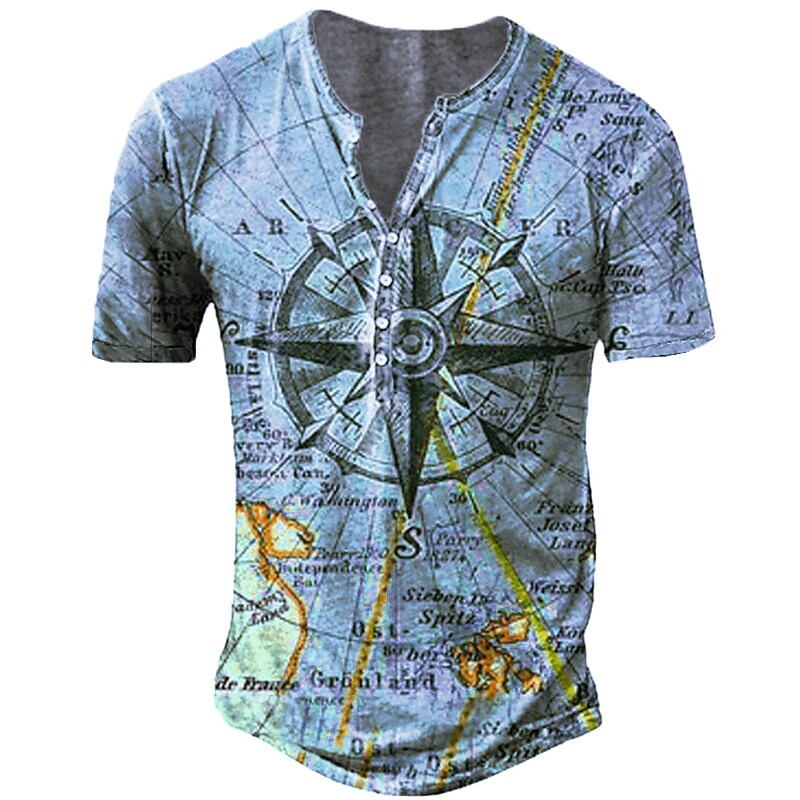 Men's Vintage Nautical Map Print Casual Comfort Short Sleeve T-Shirt
