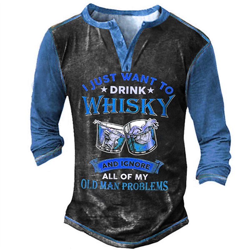 Men's Henley Shirt Graphic Funny T Shirts Slogan T Shirts Letter Henley  Print Plus Size Outdoor Daily Long Sleeve Button-Down Print Basic T shirt