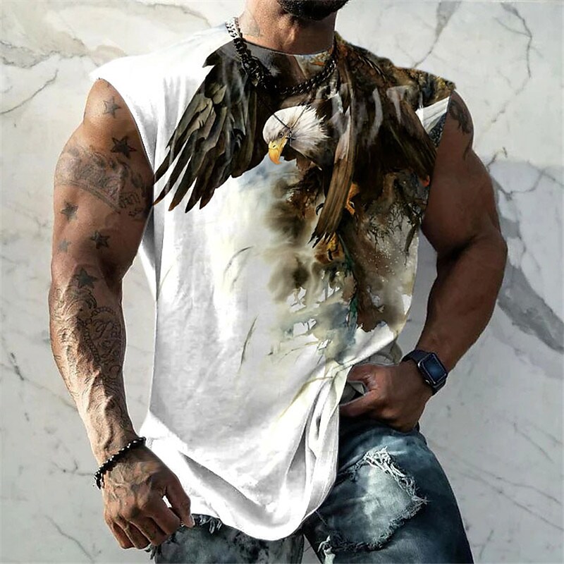 Men's Vest Top Sleeveless Graphic Animal Eagle Crew Neck 3D Print Sleeveless T Shirt
