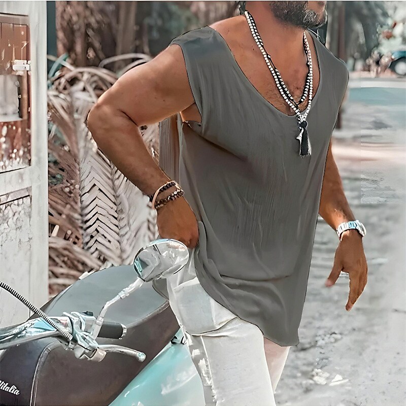 Men's Outdoor Casual Vacation Beach Lightweight Comfortable Quick Dry Breathable Plain Round Neck Sleeveless Vest