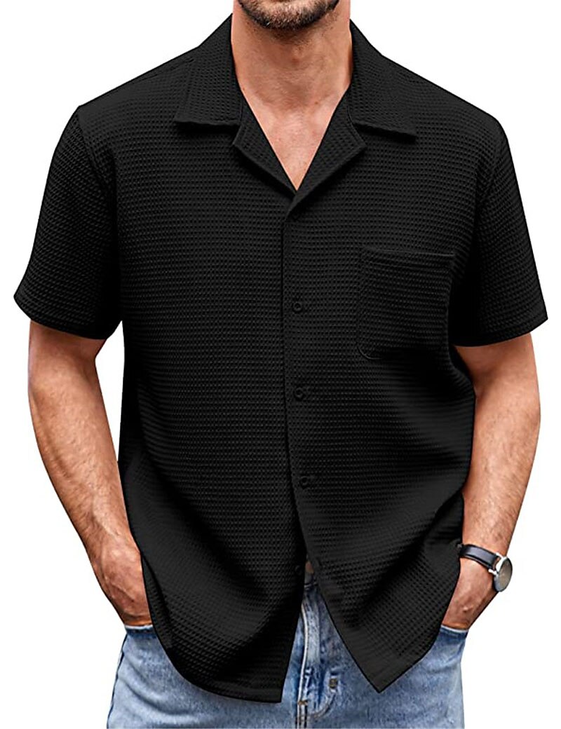 Men's Casual Vacation Beach Fashion Breathable Soft Front Pocket Plain Short Sleeves Shirt
