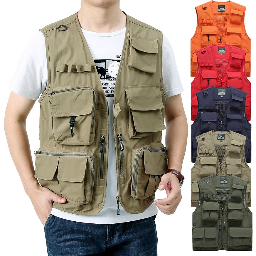 Men's Outdoor Camping Fishing Hunting Quick Dry Muti-pockets Wear Resistant Wind Proof Plain Cargo Vest