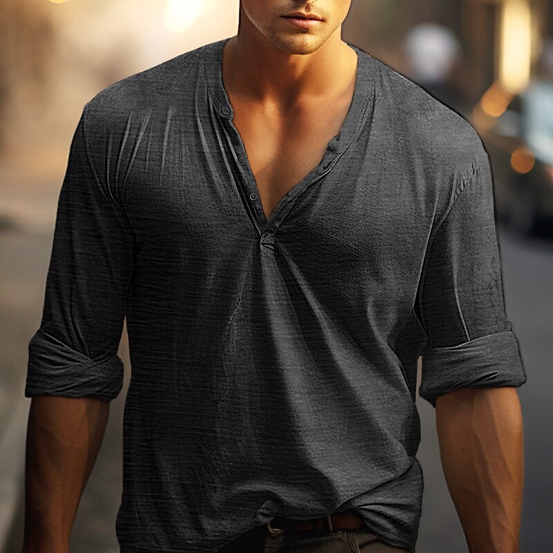 Men's Henley Shirt Tee Top Vintage Henley Street Vacation Long Sleeve Clothing Apparel Fashion Designer Basic Top