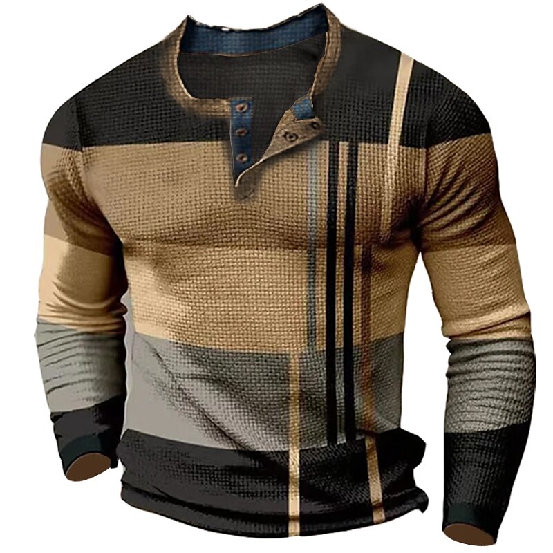 Men's Waffle Casual Outdoor Fashion Street Comfortable Soft Prints Long Sleeves Henley Shirt